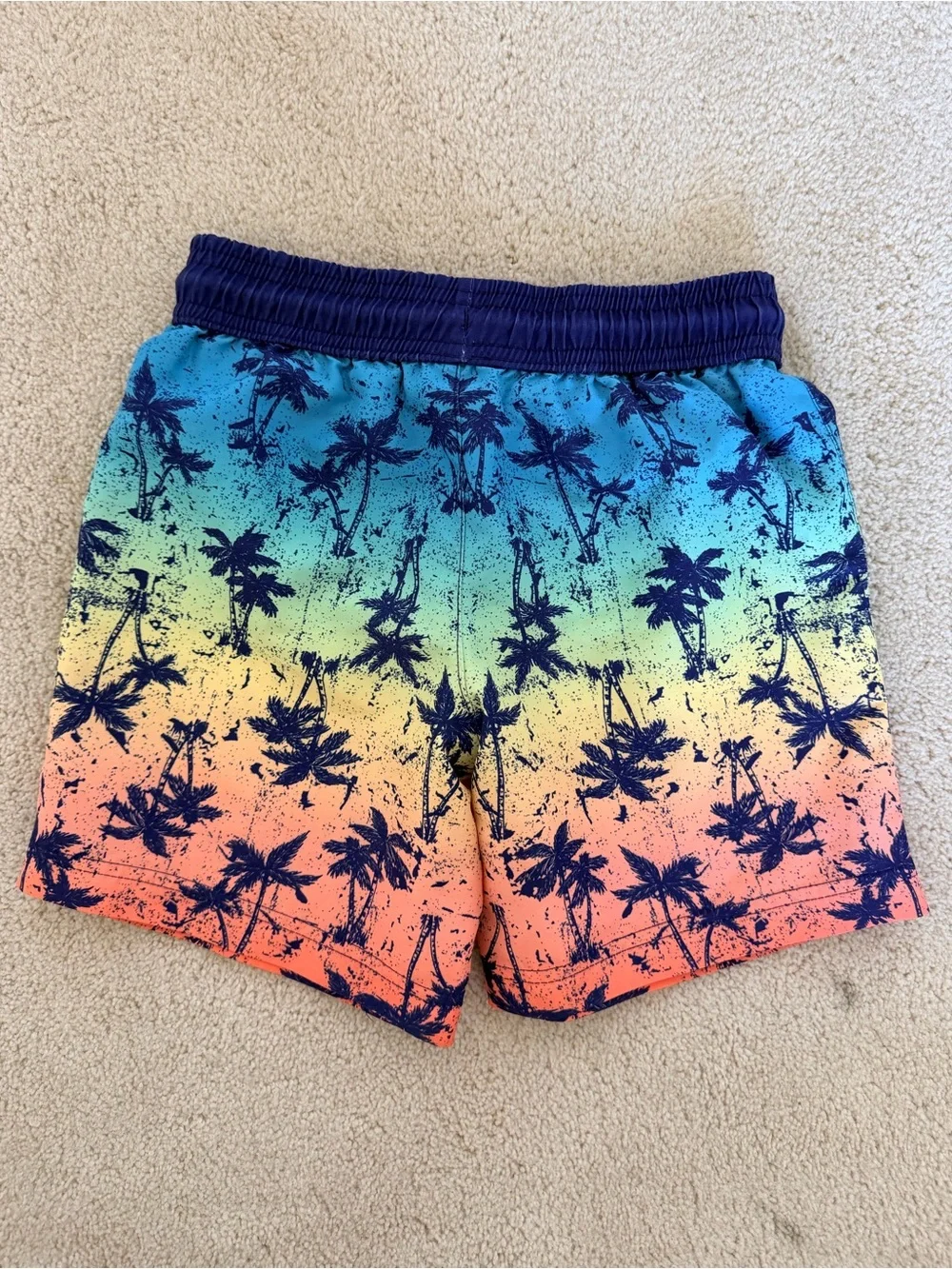 3/$15 Kids Tropical Palm Tree Swim Trunks Size 5/6 Beach Shorts Sunset Print